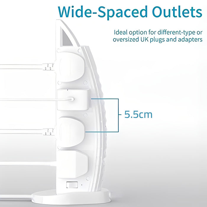 Sailboat Tower Power Strip with wide-spaced outlets on a light gray background