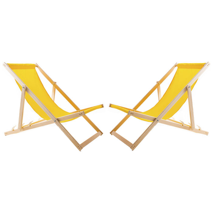 Set of 2 beach chairs, yellow + wooden coffee table Woodok