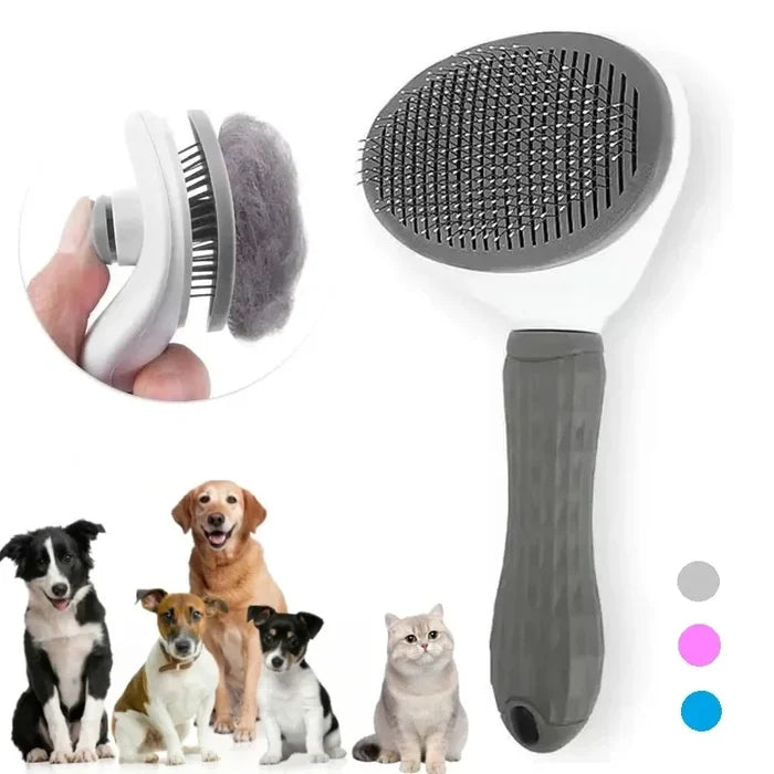 Self-cleaning dog and cat grooming brush