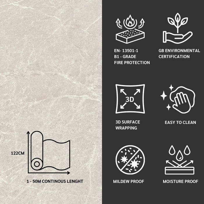 Architectural grade vinyl features with icons and text on a textured grey and black background