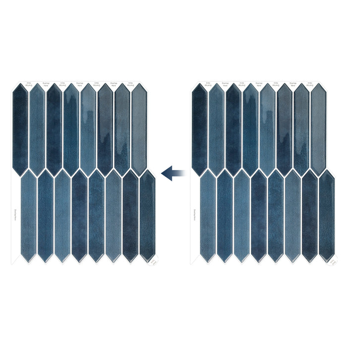 Hexagonal blue tiles with an arrow indicating how to install