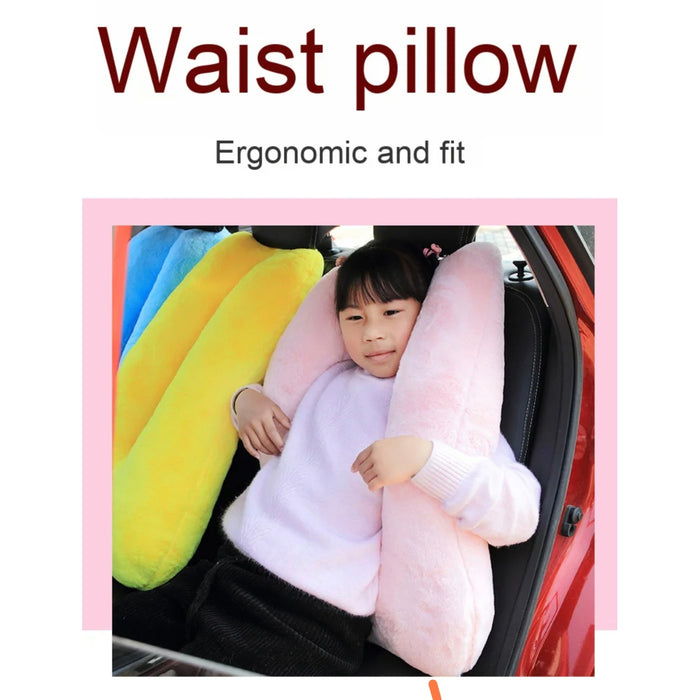 A Child is Using Soft U-Shaped Travel Neck Pillow While Travelling in a Car.