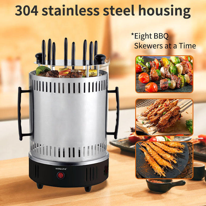 A Sokany Electric Barbecue Skewers Grill Filled with Meat.