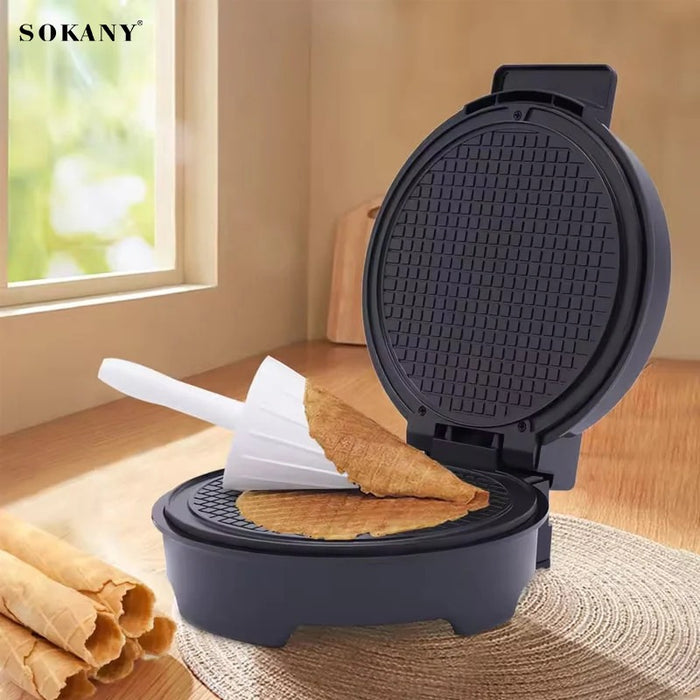 SOKANY Ice Cream Cone Maker waffles on a wooden surface near a window