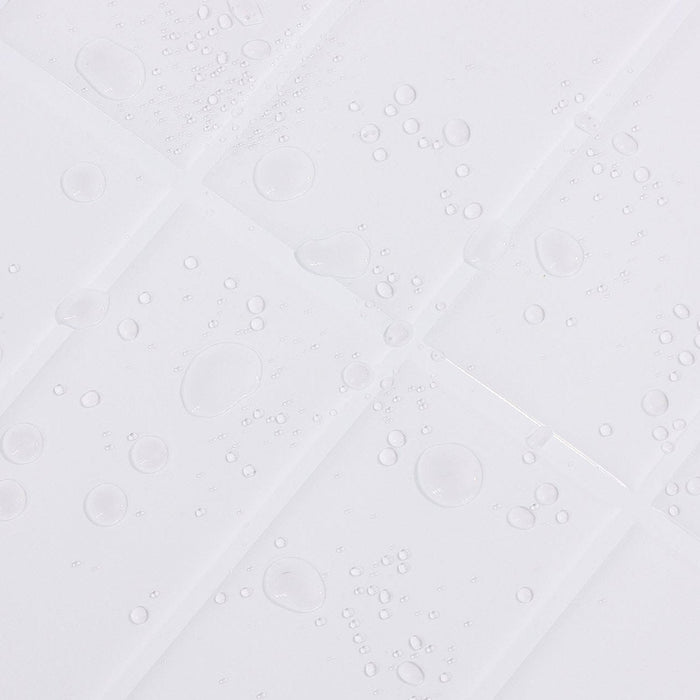 water resistant white peel and stick stacked subway tiles