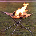 Stainless Steel Fire Pit With Fire.