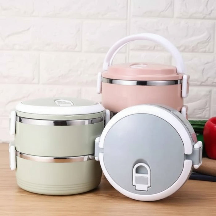 Stainless Steel Lunch Boxes in three different colors.