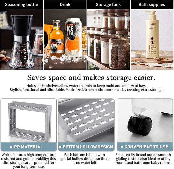 Storage Shelf with Wheel, Space Saving Convenient Home Organizer