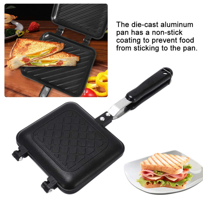 Stovetop Sandwich Maker Grill Pan and a Plate of Sandwich.