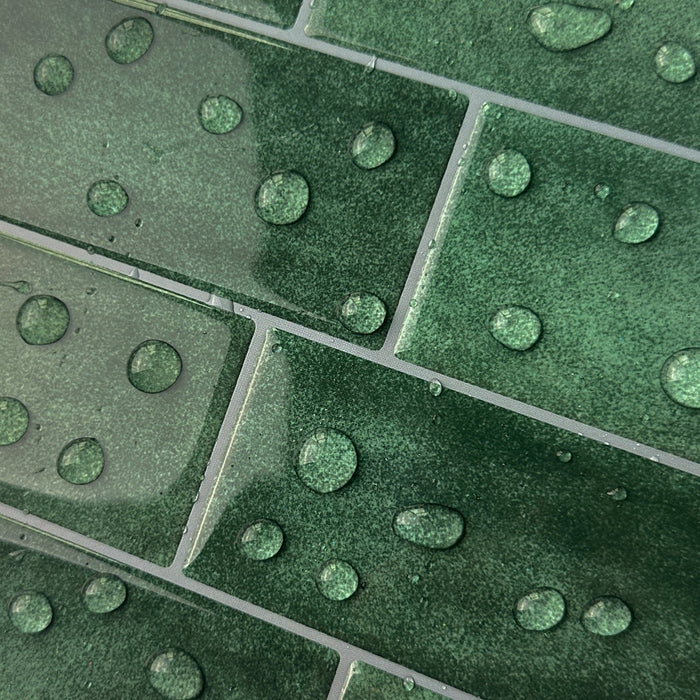 Subway Wall Tile | Green with Grey Grout - 29.3cm (W) x 21cm (H) x 1.2mm (T)