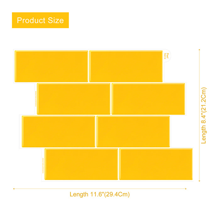 Yellow rectangular tiles arranged in a pattern with measurements on a white background