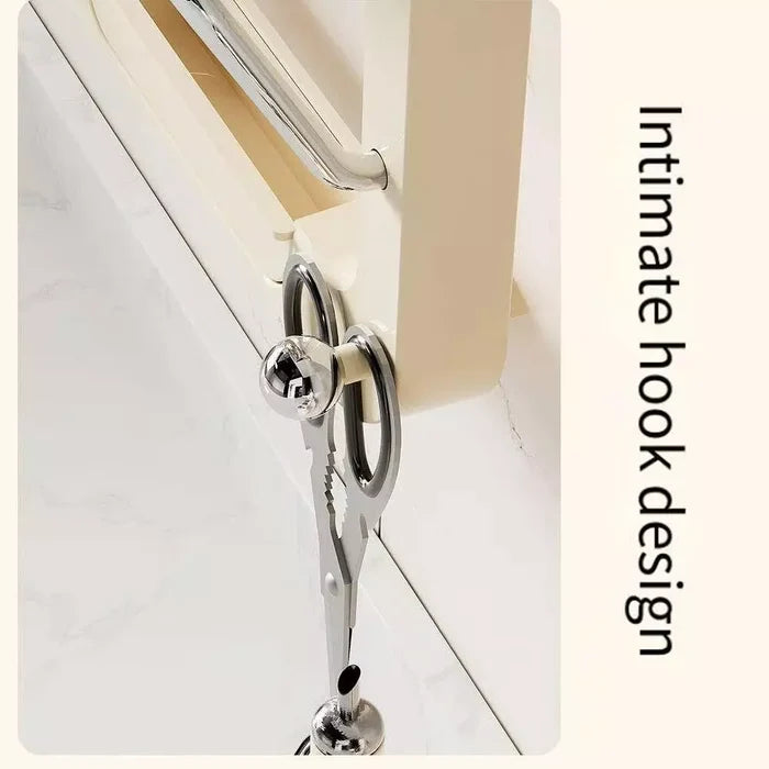 Hook Of A Suction Cup Pot Lid Holder With Scissors.