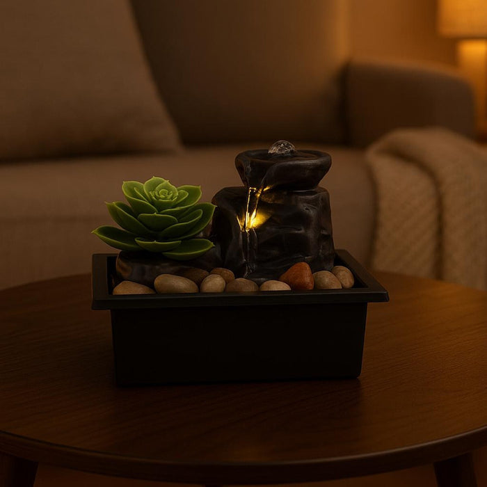 Tabletop Water Fountain with Natural Stone, LED Indoor Home Décor