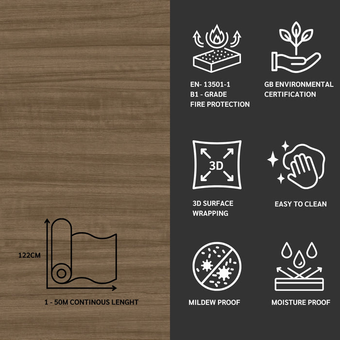 Wooden adhesive vinyl features on a black background