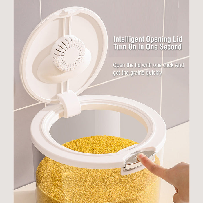 Someone pressing the switch of Transparent Moisture-Proof Sealed Tank Storage Bucket for Rice