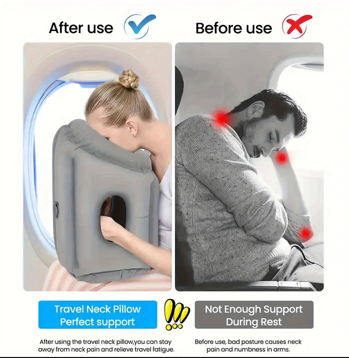 A Woman is Sleeping with the Aid of Travel Neck Pillow and a Men is Sleeping Without any Support.