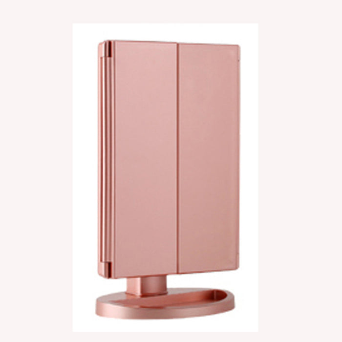 Tri-fold Makeup Mirror with LED Lights, with a rose color