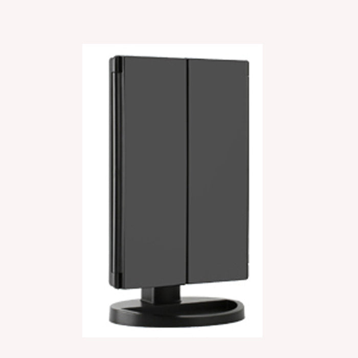 Tri-fold Makeup Mirror with LED Lights, with a black color
