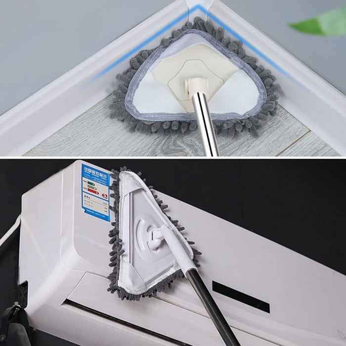 Triangular Deep Cleaning Mop 360° Rotating, Long Extension Pole, 2 Pads Wiper Blade