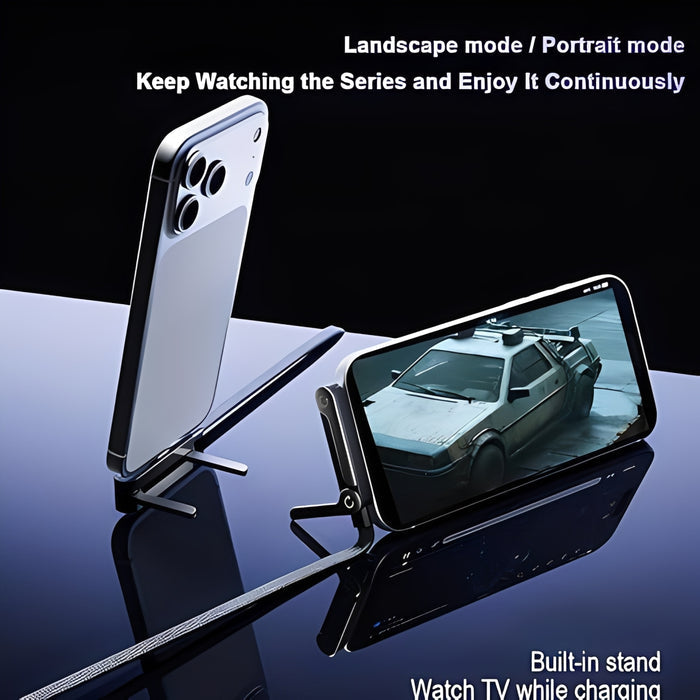 240W Type-C to Type-C fast charging cable with foldable stand, supporting ultra-fast charging and hands-free viewing in both landscape and portrait modes, compact portable design ideal for streaming, gaming, and charging simultaneously.