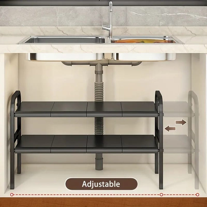 Under Sink Storage Rack is Placed Under Kitchen Sink.