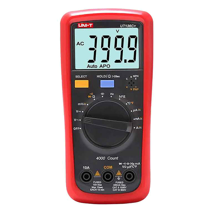 Uni-T digital universal meter, voltage, current measurement, test leads included, temperature probe, UT136C+