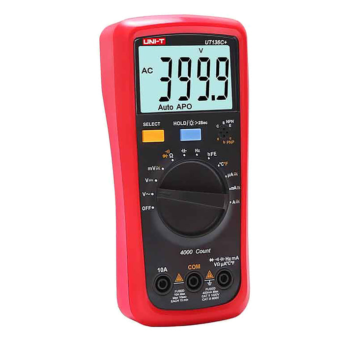 Uni-T digital universal meter, voltage, current measurement, test leads included, temperature probe, UT136C+