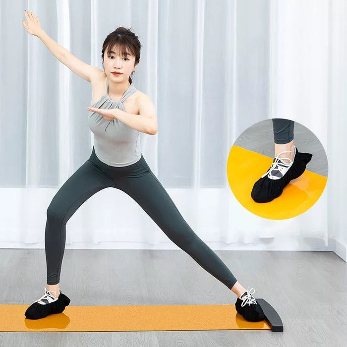 A lady is standing on the Unisex Exercise Sliding Mat