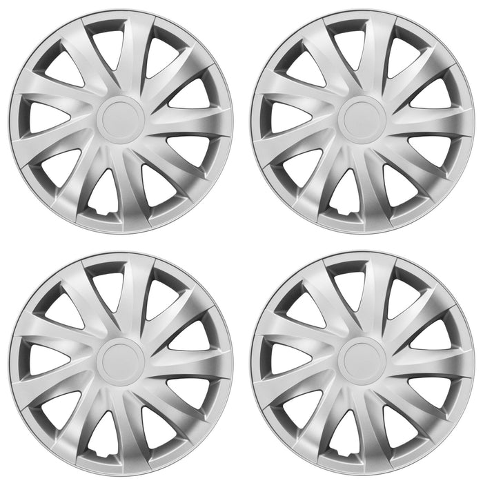 Universal 13" NRM Draco silver hubcaps, 4 pieces