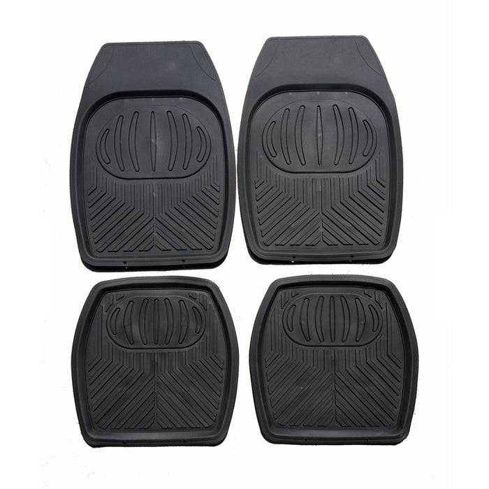 Four black car floor mats on a white background