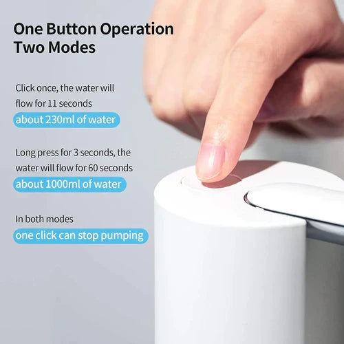 Someone is pressing the USB Charging Automatic Drinking Water Dispenser with one-button operation to change modes