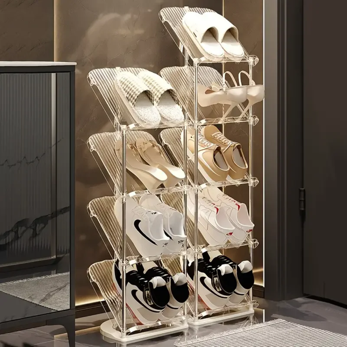 Shoes are Organized in a Vertical Shoe Rack Organizer Stand.