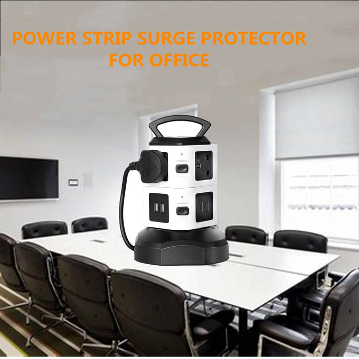 Vertical Socket Power Strip Surge Protector Extension with USB Ports