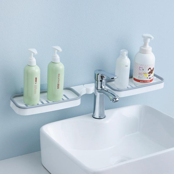 A Wall Mount Punch Free Bathroom Organizer Rack
