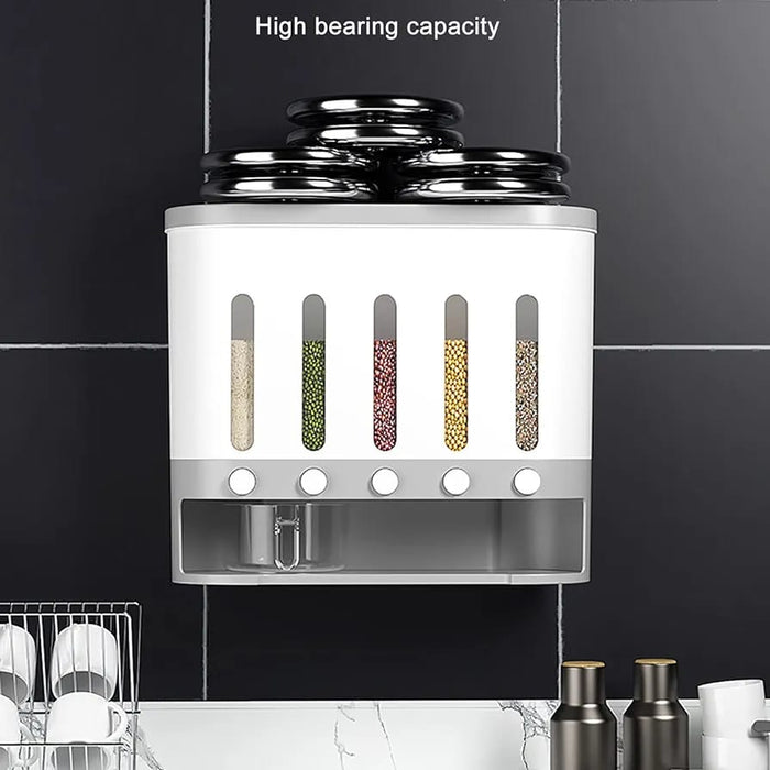 Wall Mounted 5-Grid Dry Food Dispenser with high bearing capacity
