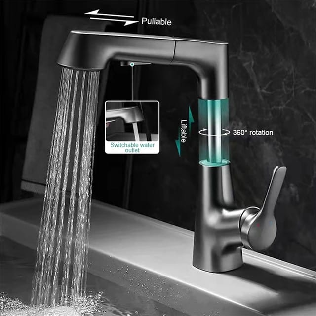 Wash Basin Faucet Modern Bathroom Pull Out Mixer Tap Set