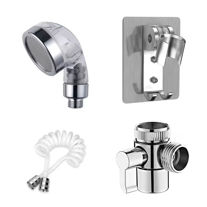 Wash Basin Handheld Shower Set components including a shower head, bracket, and valve on a white background.