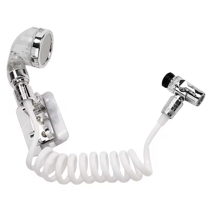 Wash Basin Handheld Shower Set with white coiled hose on a white background