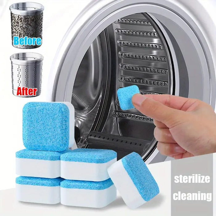 Someone holding a Washing Machine Cleaning Tablet