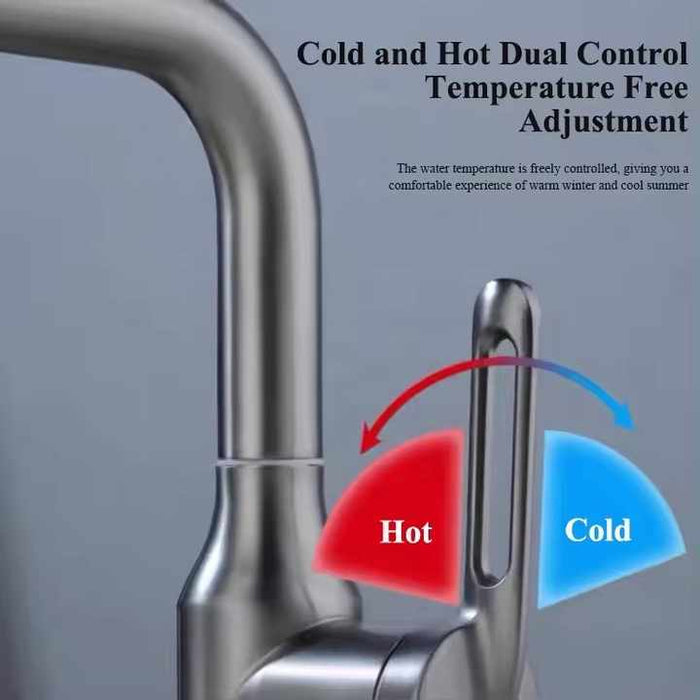 Hot and Cold Dual Control Of 360° Rotating Faucet.