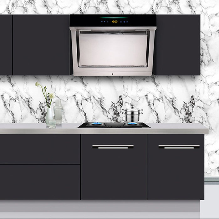 A Kitchen with marble-designed waterproof Wallpaper