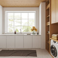 White matte adhesive vinyl applied to laundry cupboards
