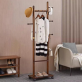 Wooden Coat Rack Hanger Organized with Clothes, Hat and Slippers.