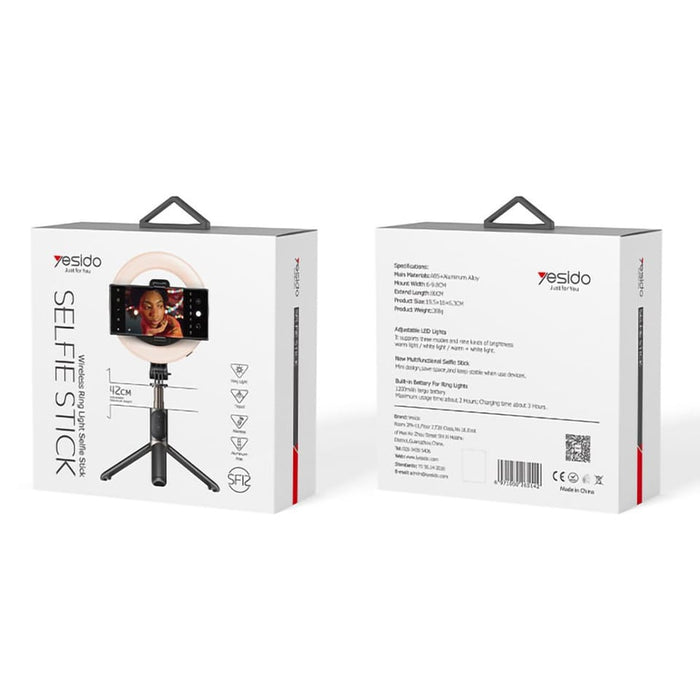 Package Of YESIDO Selfie Stick With Wireless Ring Light Tripod.