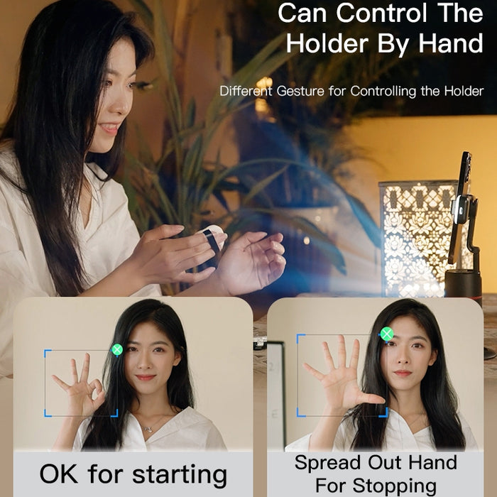 A Women is Showing Gestures to Yesido Wireless 360° Auto Face and Gesture Tracking Tripod.